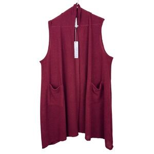Burgundy Waffle Knit Open Front Longline Vest Casual Chic Office Elevated Basics